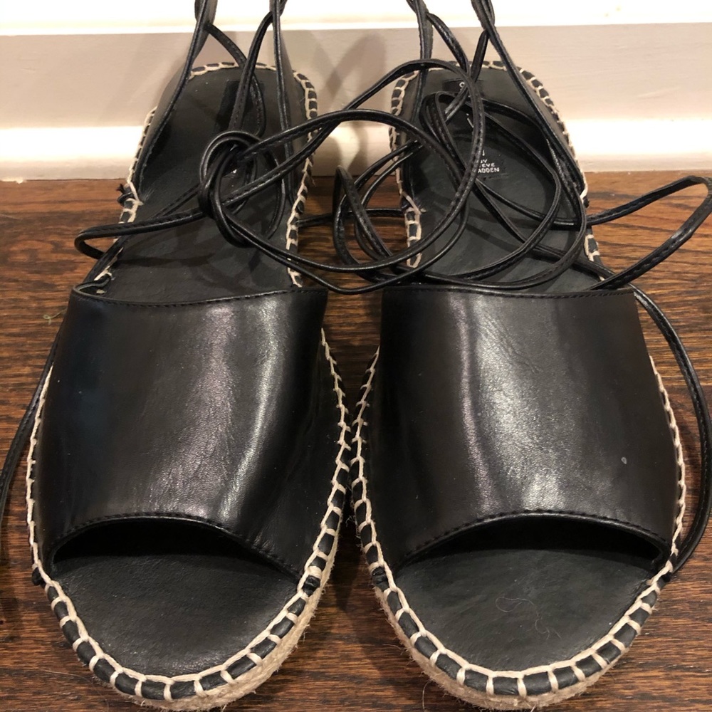Steven black lace up espadrille wedge sandal